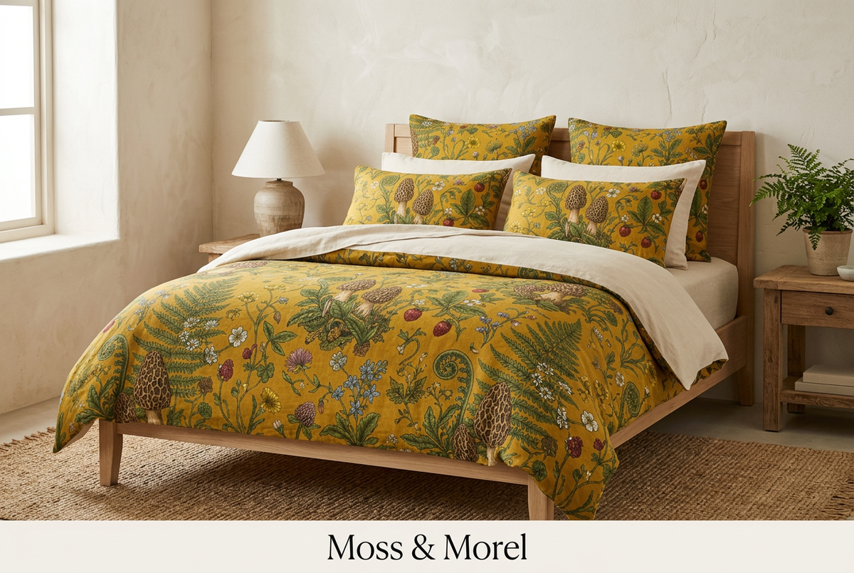 Moss & Morel Premium Linen Duvet Cover - Mustard Gold Meadow